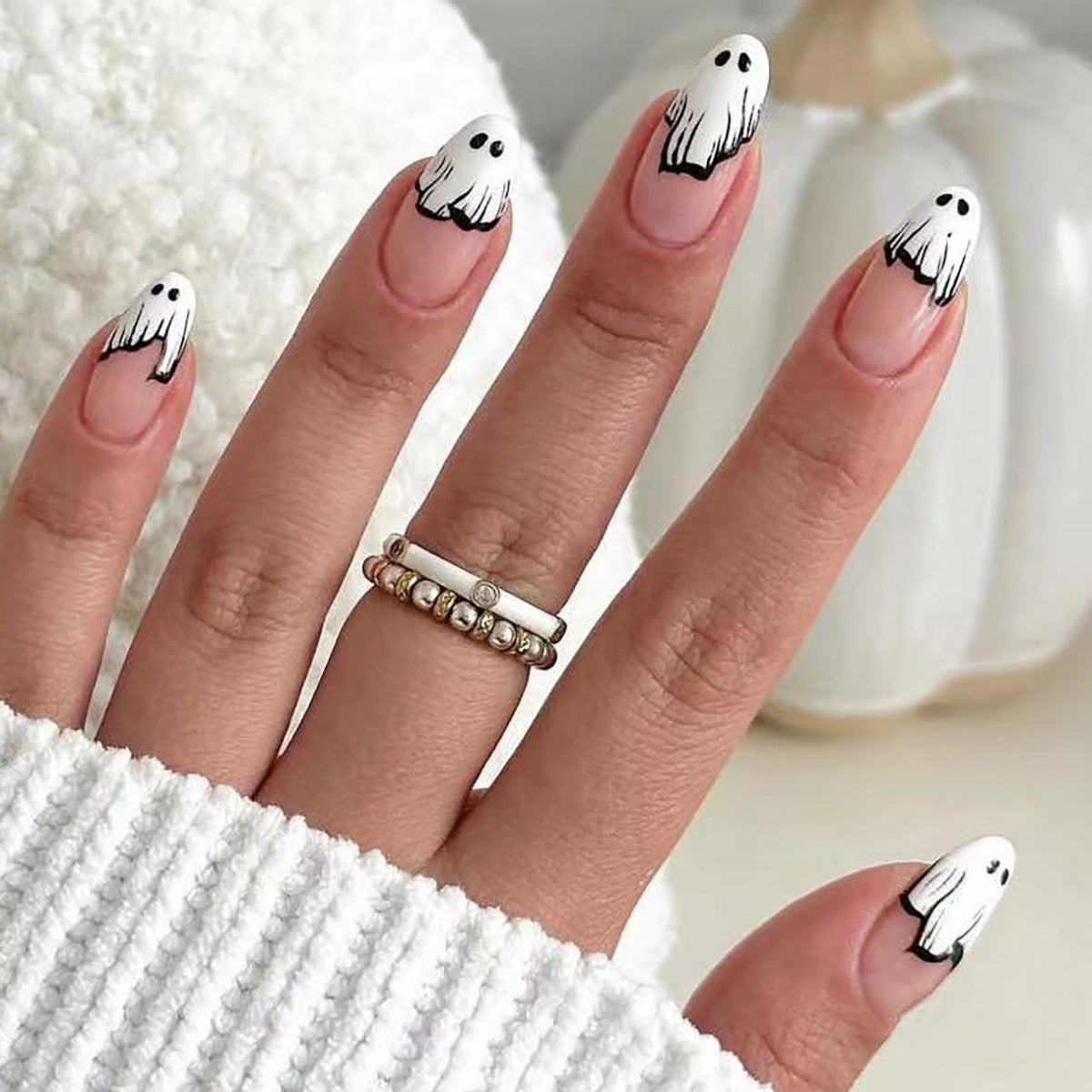 Cute Ghost Wearing Water Drop Halloween Nail Art