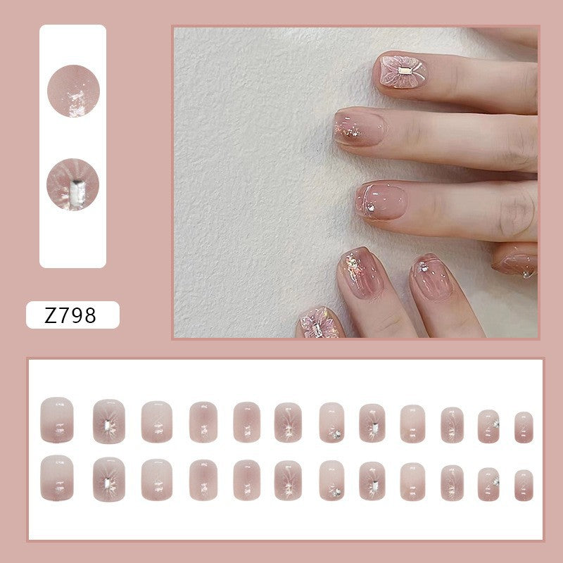 High-grade Short Fake Patch White French Nail Art