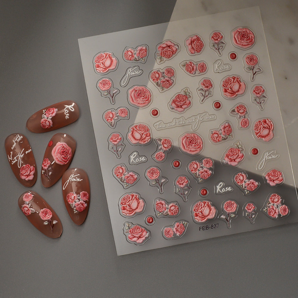 Relief Fresh Flower Adhesive Jewelry Dragon Nail Stickers