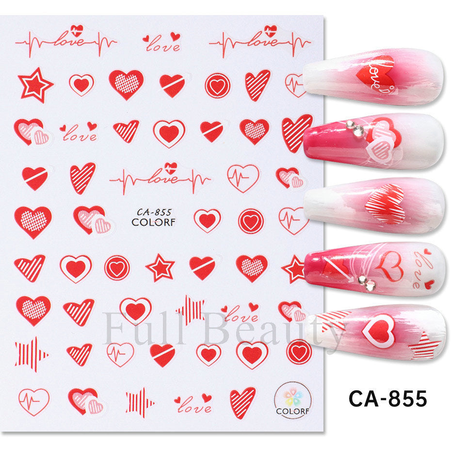 Autocollants pour ongles avec lettres d'amour et nœud rose pour la Saint-Valentin