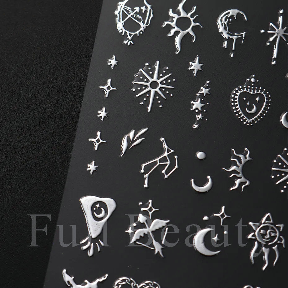 Popular Sier Asterism Sun Adhesive Frosted Nail Stickers