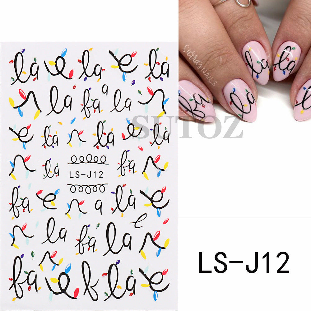 Manicure Cartoon Christmas Tree Gloves Bell Nail Stickers