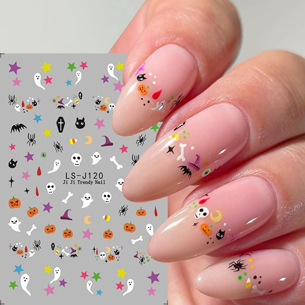 Manicure Halloween Cartoon White Ghost Pumpkin Nail Stickers