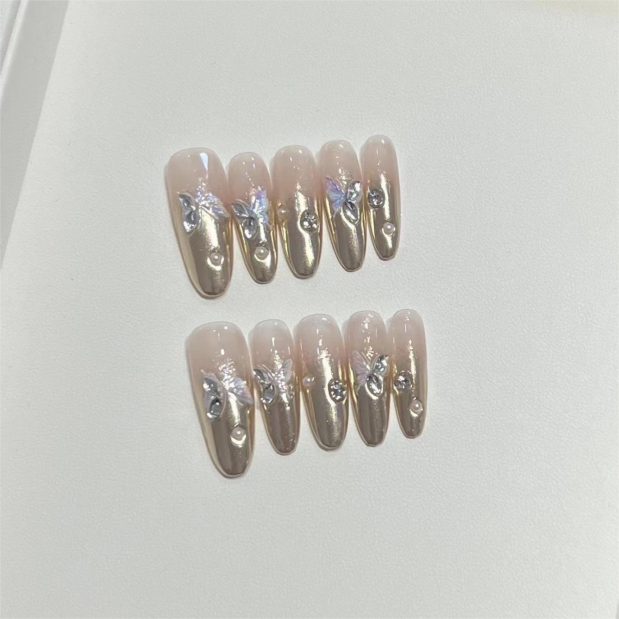 Mirror Gradient Aurora Pearl Wheat Handmade Nail Stickers