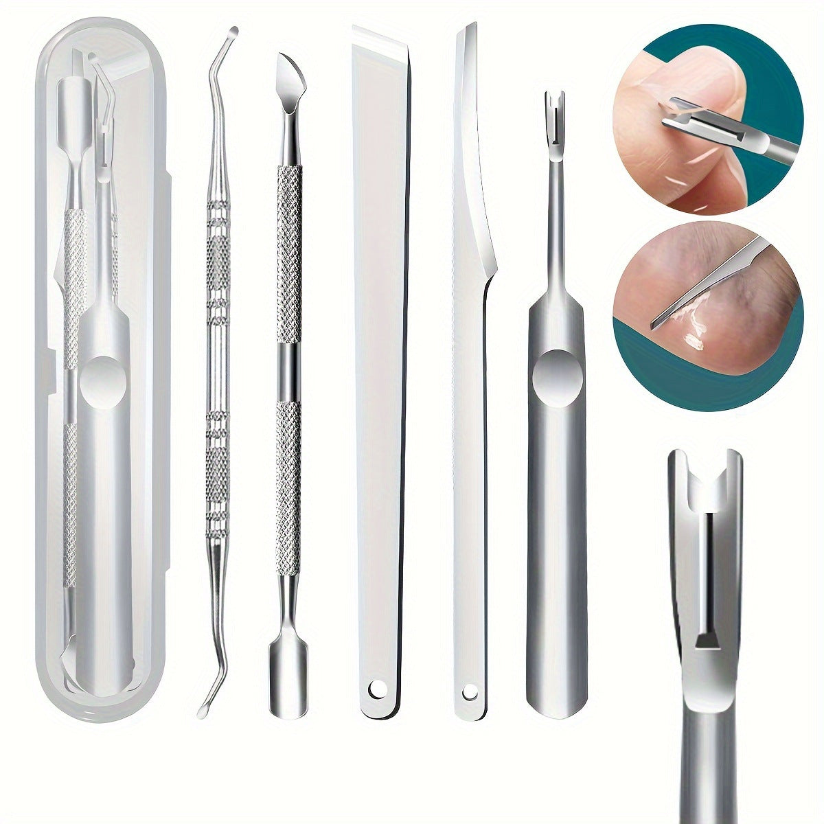 Ensemble d'outils pour ongles à double tête en acier inoxydable avec cuillère à rainure