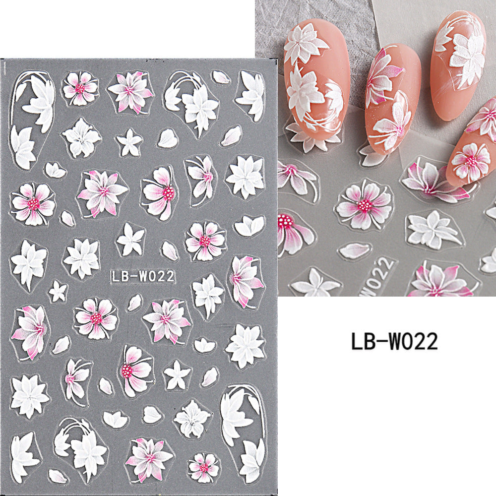 Popular Cool White Moonlight Rose Butterfly Nail Stickers