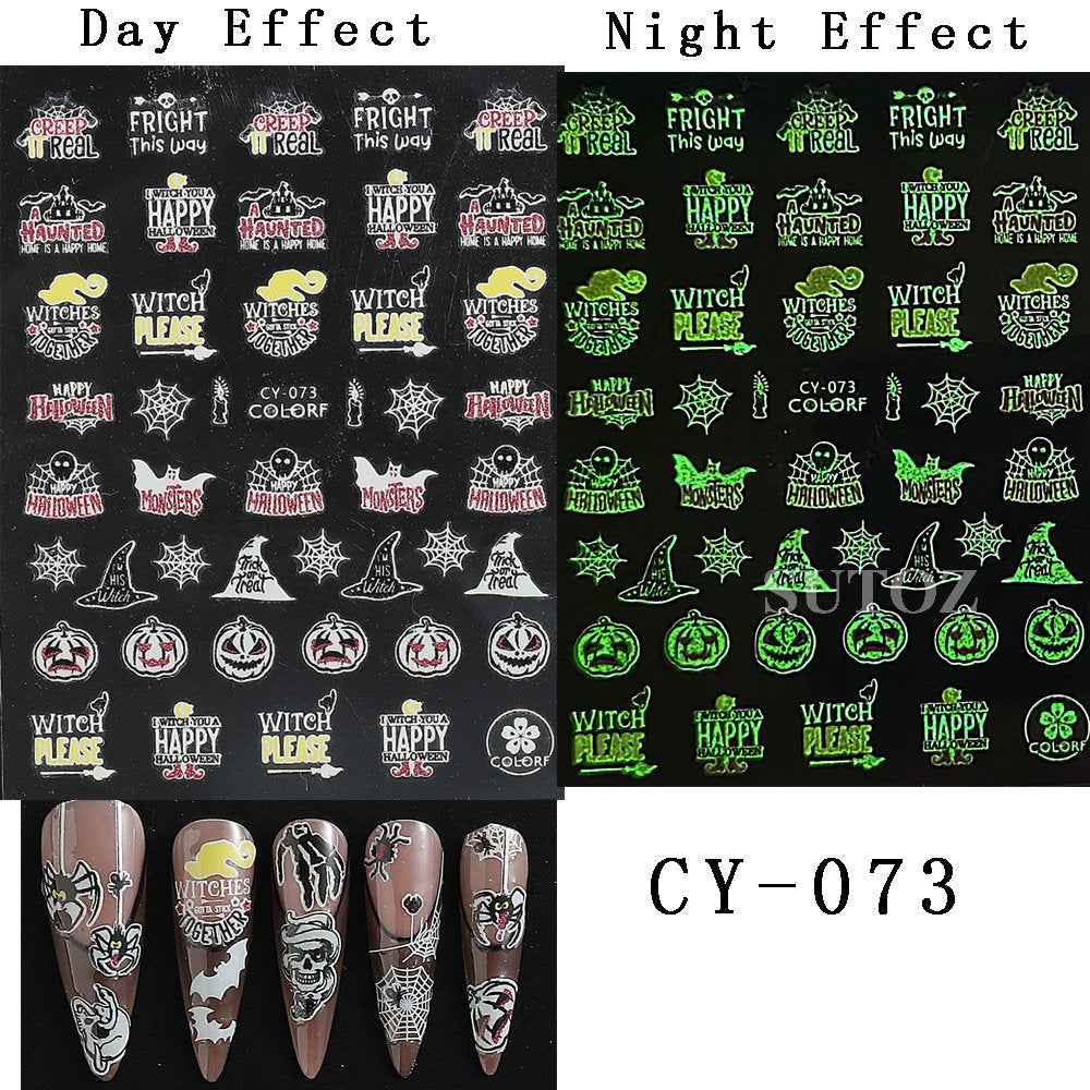 Luminous Thriller Spider Skull Ghost Party Nail Stickers