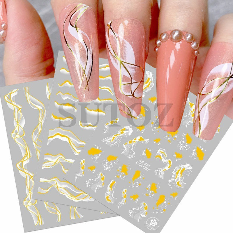 Hot Gilding Marbling Black White Gold Nail Stickers