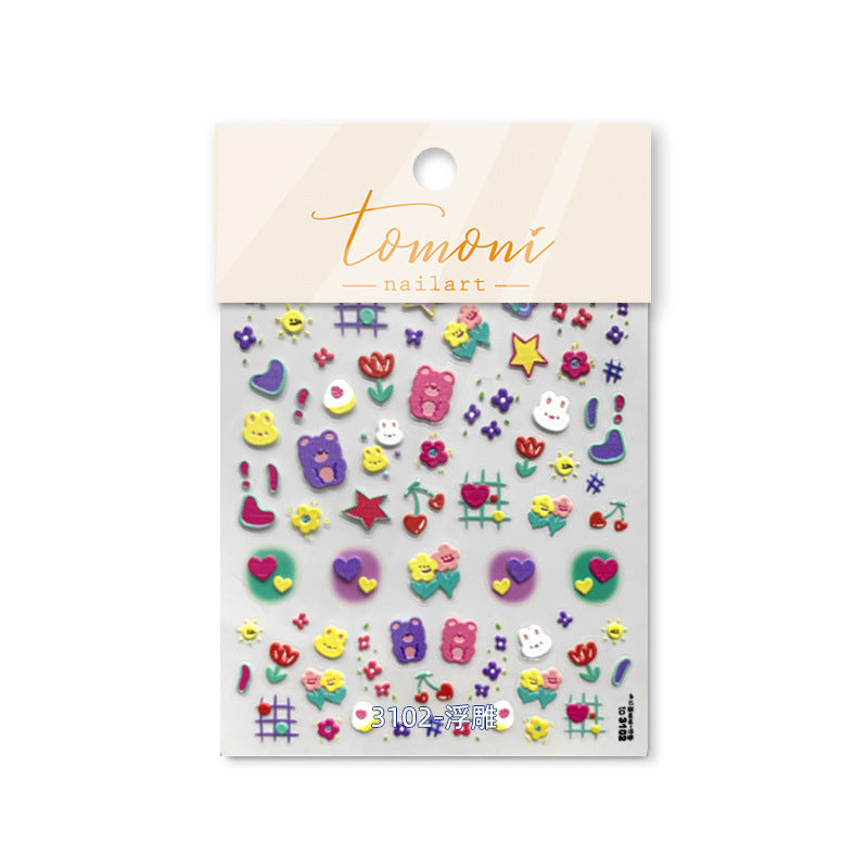 Jelly Cute Milk Pattern Love Heart Nail Stickers