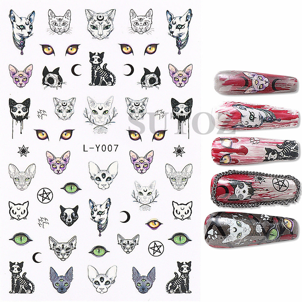 Retro Cartoon Cupid Angel Black Cat Nail Stickers