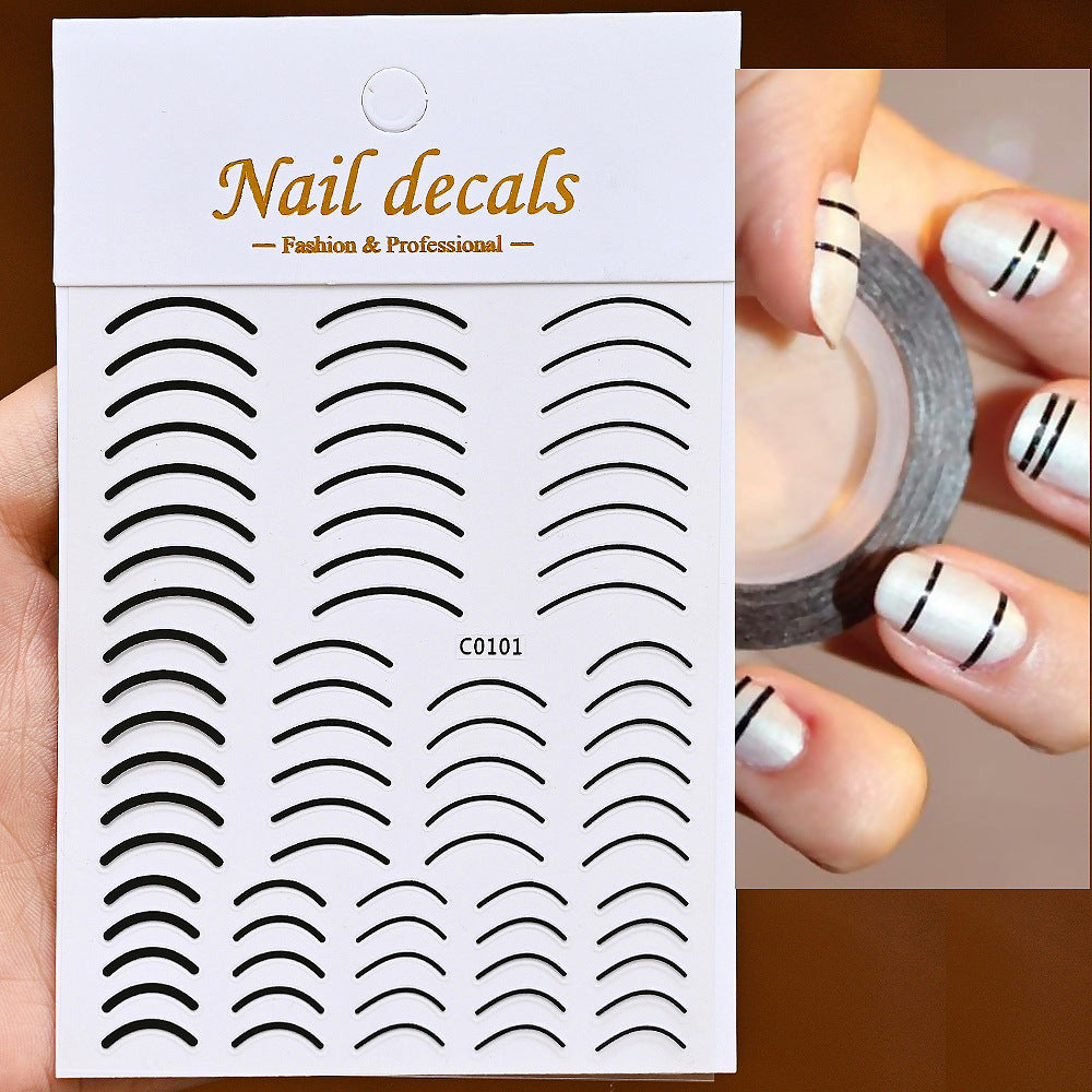 Lines Gold Sier Color Simple Style Adhesive Nail Stickers