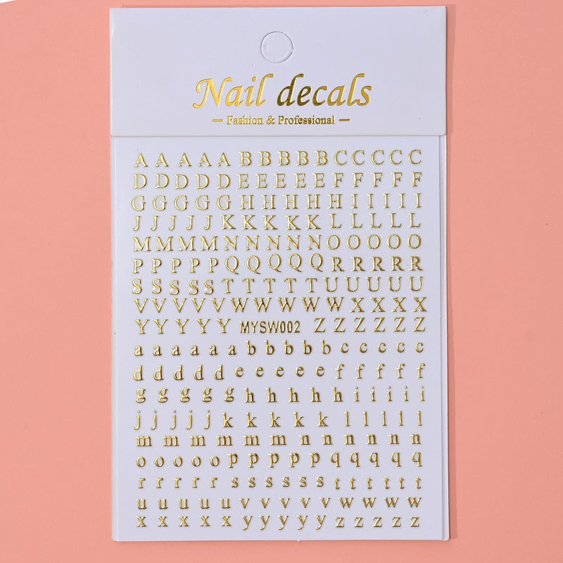 Simple Uppercase Lowercase Letters Laser Gold Nail Stickers