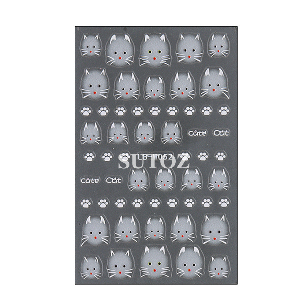 Summer Cute Furry Kitty Back Glue Nail Stickers