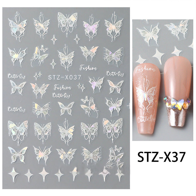 Liquid Butterfly Dark Golden Flower Star Nail Stickers