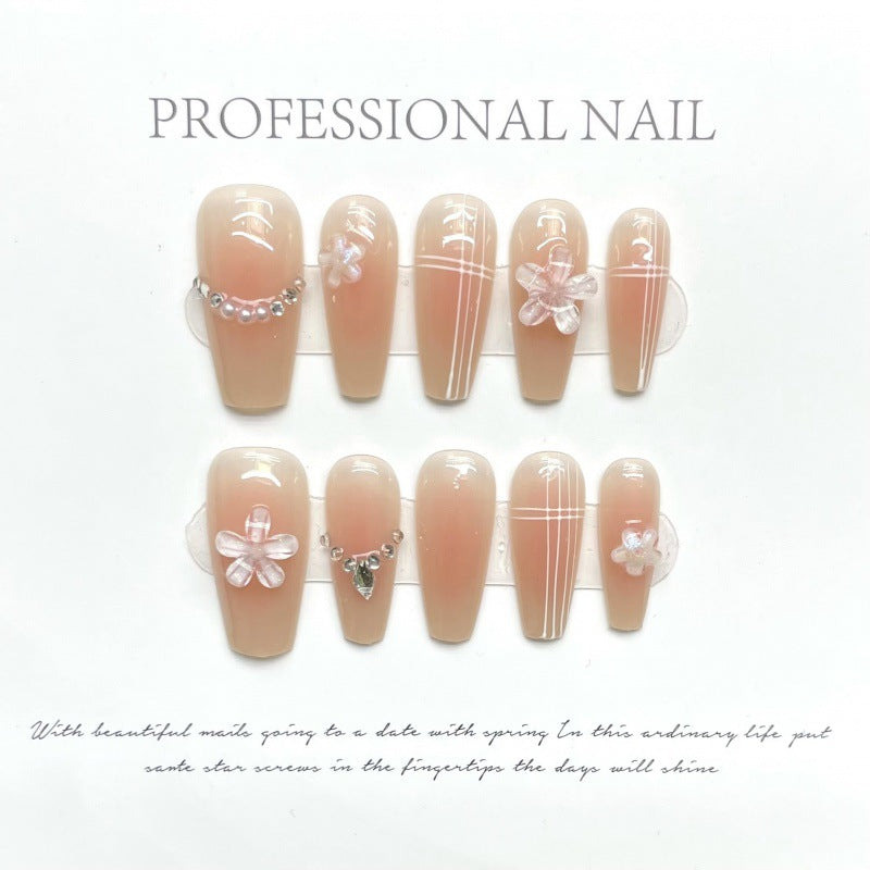 Short Nude Color Blooming Tips Finished Nail Stickers