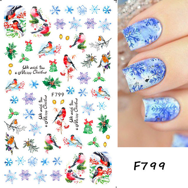 Halloween Red With Colorful Christmas Snowflakes Nail Stickers