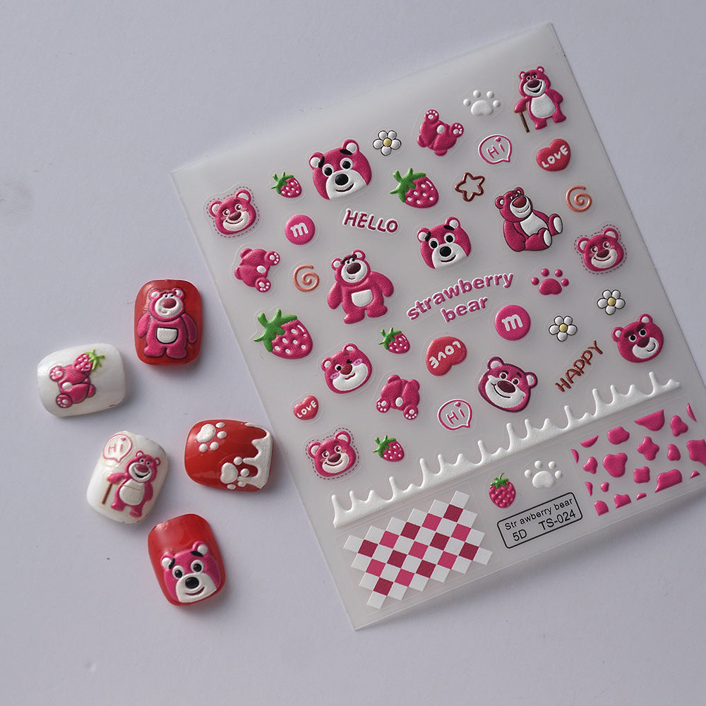 Autocollants pour faux ongles imperméables en relief tridimensionnel Bead Bear