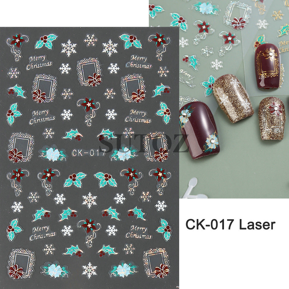 Autocollants pour ongles en forme de flocon de neige et de père Noël au laser pour Noël et l'hiver