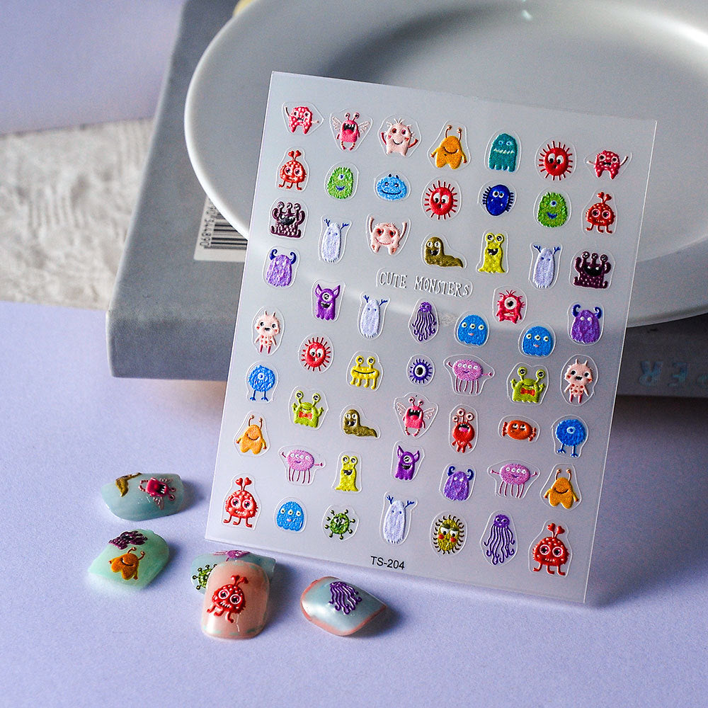 Cute Little Monster Mimic English Letters Nail Stickers