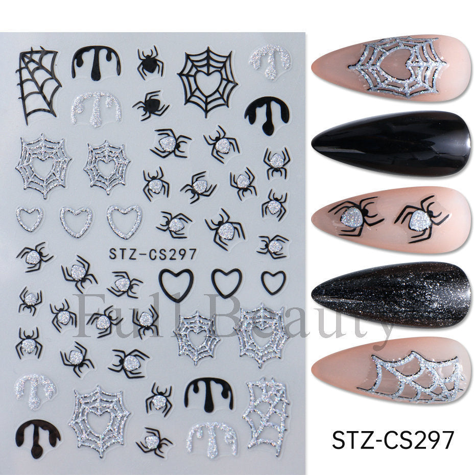 Halloween Pumpkin Love Heart Spider Web Nail Stickers