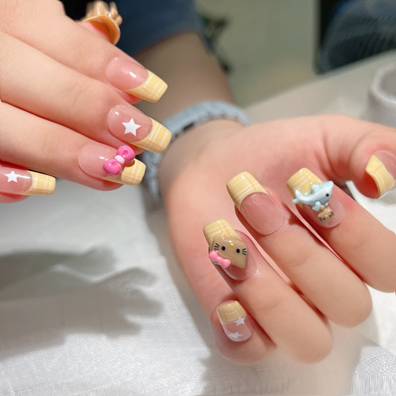 Leather Cat Manicure Summer Sweet Cute Heart Nail Stickers