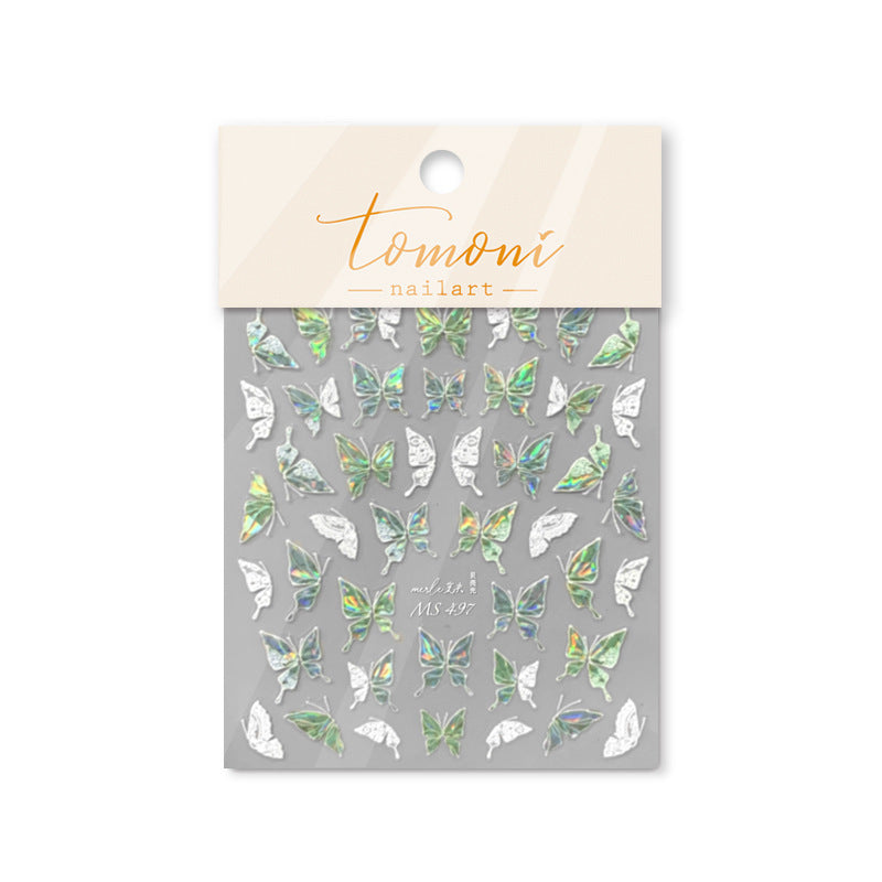 Autocollants pour ongles fins et résistants en cristal brillant blanc papillon