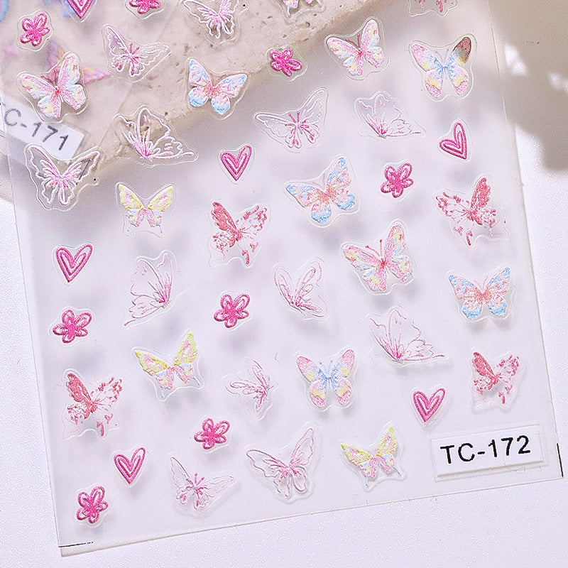 Rose Butterfly Three-dimensional Relief Wind Simple Nail Stickers