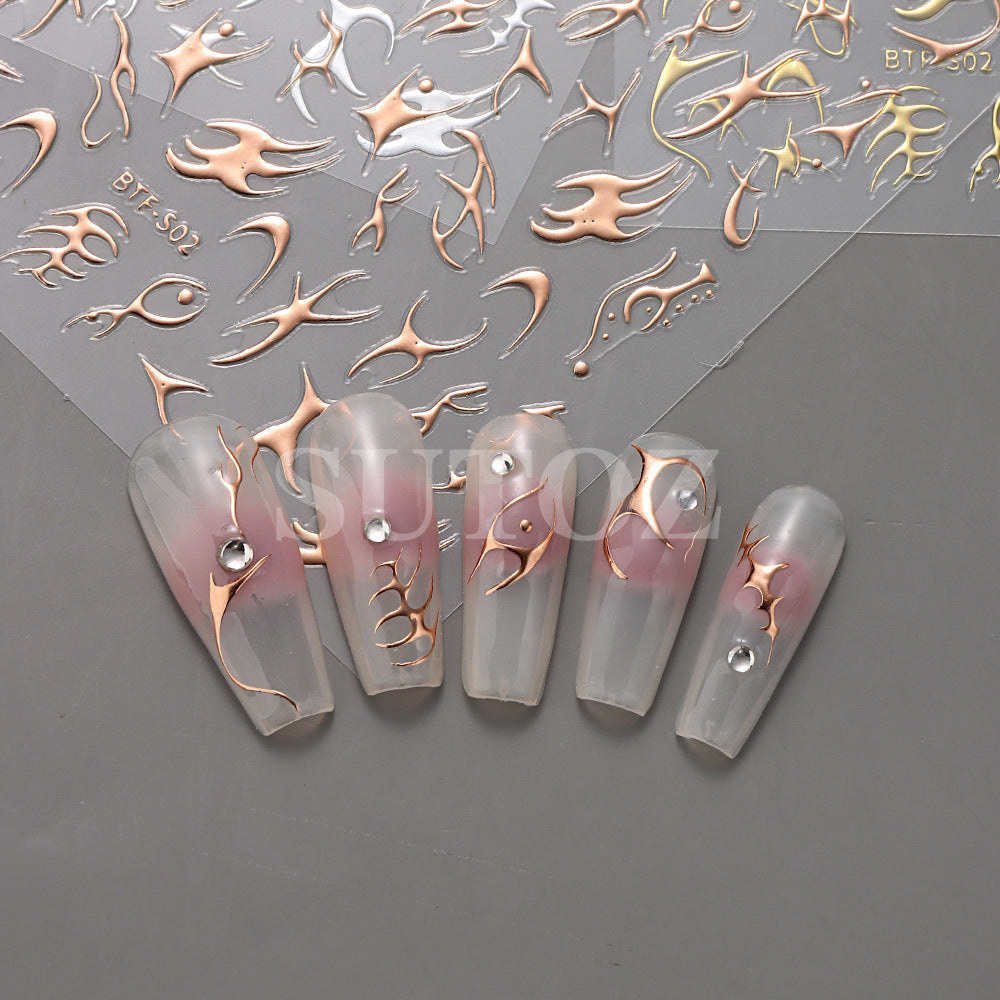 Gold Sier Rose Fishbone Line Back Nail Stickers