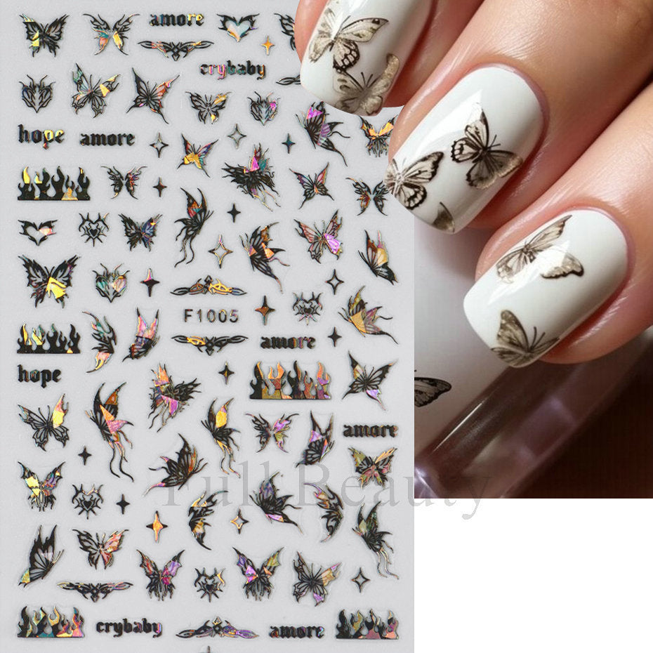 Fashion Laser Butterfly Hollow White Adhesive Nail Stickers