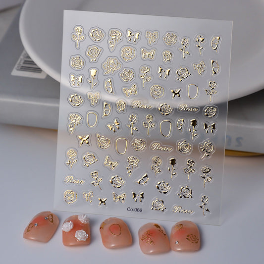 Style Golden Black Rose Three-dimensional Relief Nail Stickers