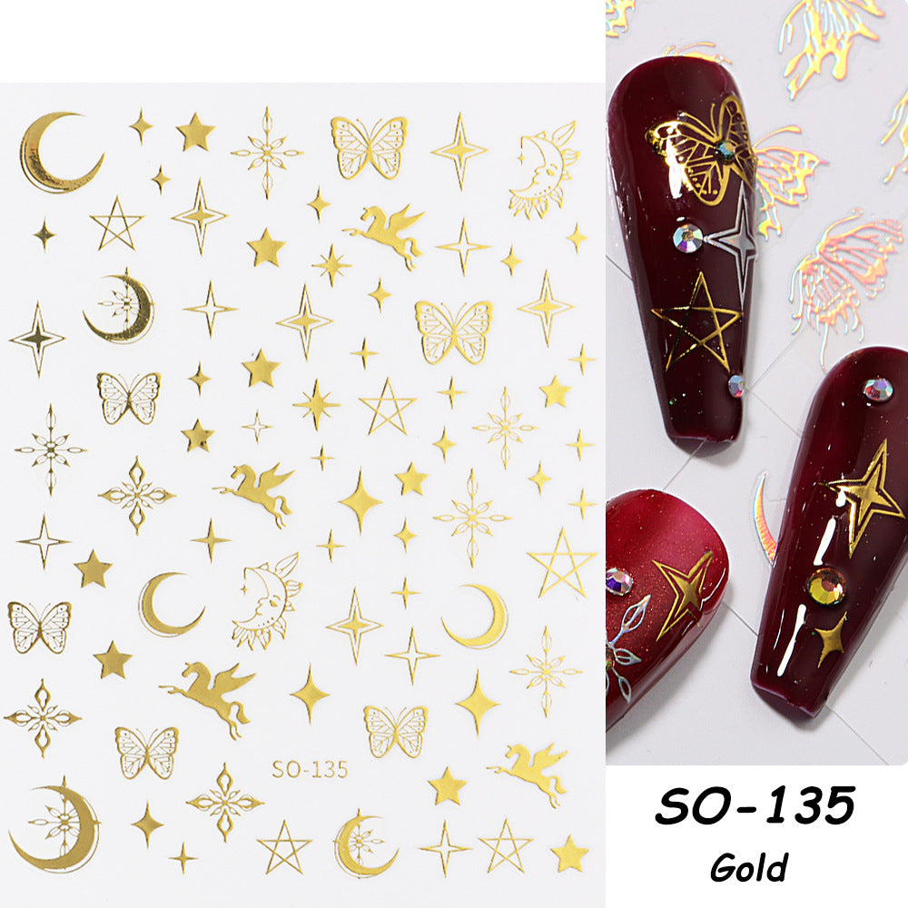 Simple Four-color Butterfly Asterism Love Flame Water Nail Stickers