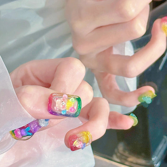 Ornement d'ours en gelée coloré Soins des ongles en glace à la dopamine Nail Art