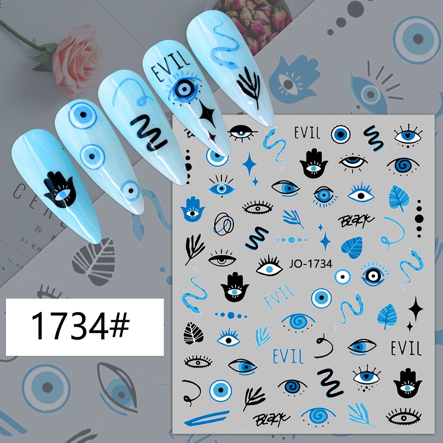 New Beautiful Fashion Demon Blue Color Nail Stickers