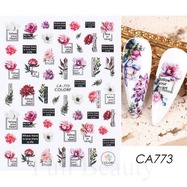 Glamorous Spring Rose Flower Tulip Adhesive Nail Stickers