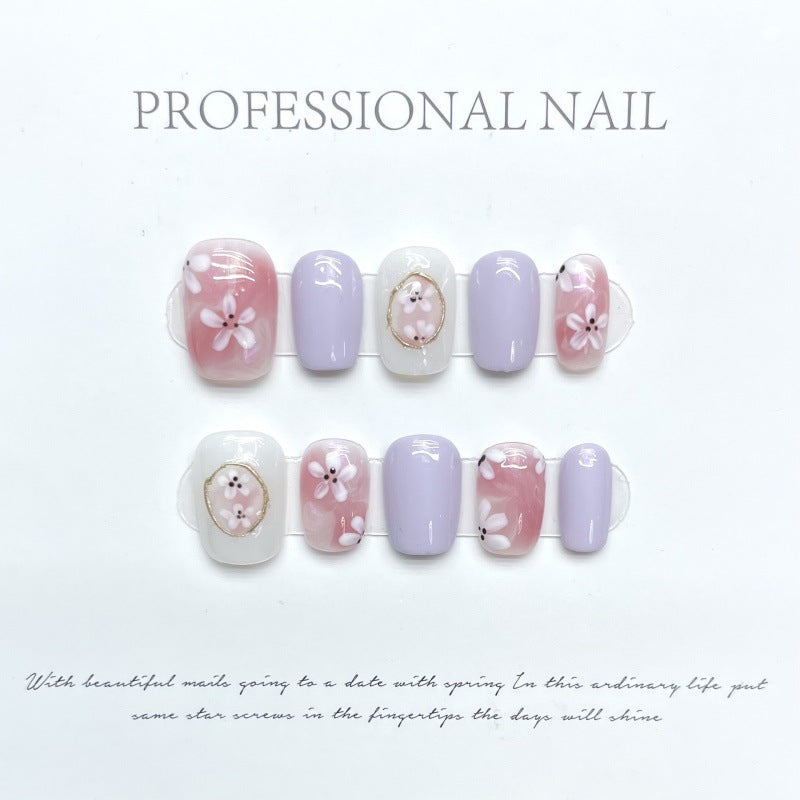 Short Nude Color Blooming Tips Finished Nail Stickers