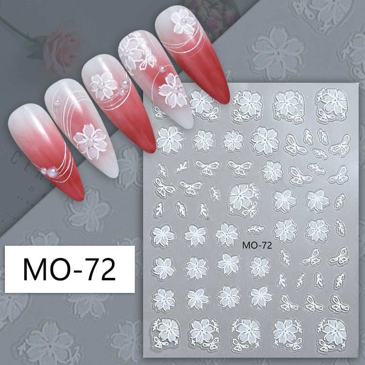 Relief Flower Three-dimensional White Freehand Sketching Nail Stickers