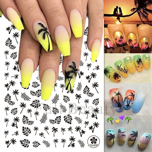 Summer Ocean Coconut Tree Leaf Adhesive Nail Stickers