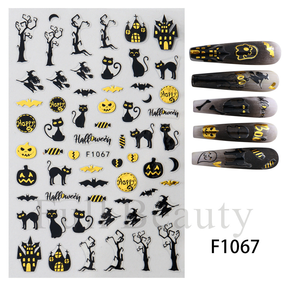 Halloween Cartoon Pumpkin Bat Skull Back Nail Stickers